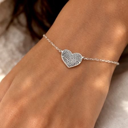 Handmade 925 Silver Fingerprint Heart Bracelet